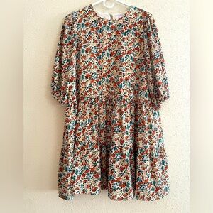 Pink Lily - Women’s Medium Floral Balloon Sleeve Ruffle Bottom Dress